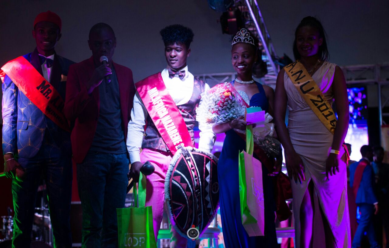 Mr and Miss Africa Nazarene University: from left [Mr ANU 2016, Butita, Bildad Ligala, Mary Kariuki and Miss ANU 2016 after the crowning of this year's winners