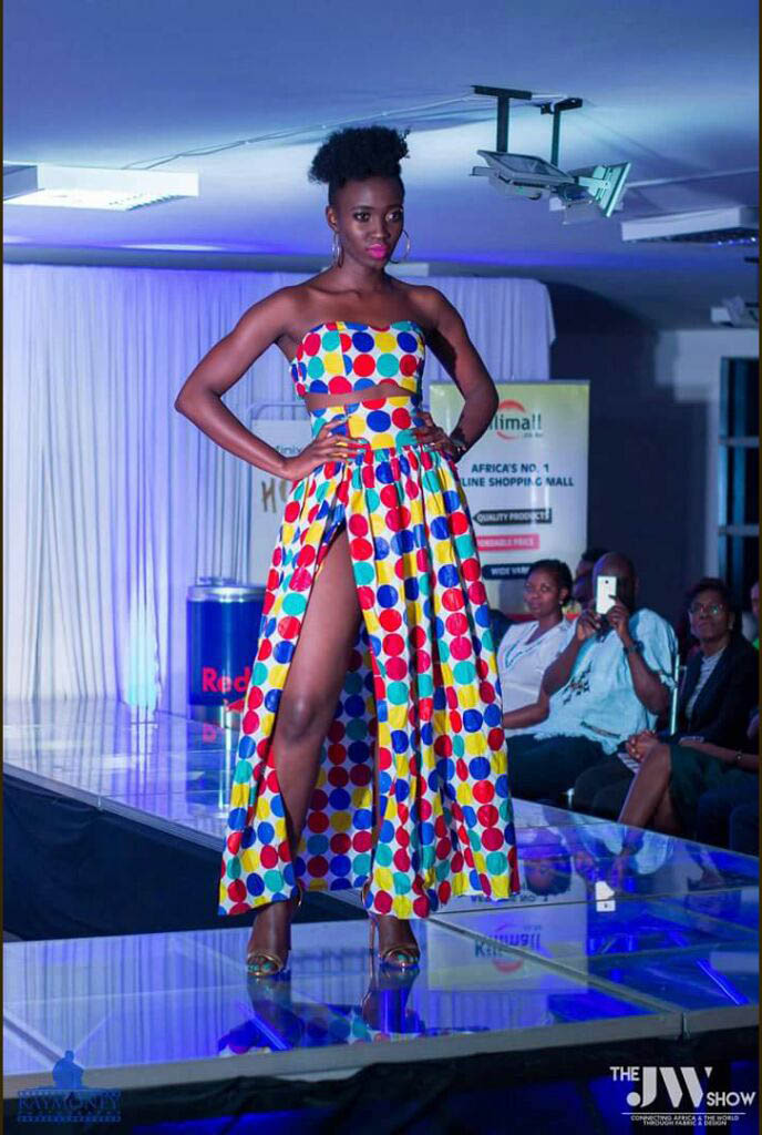 A model showcasing a beautiful Kenyan design at a past JW Show event