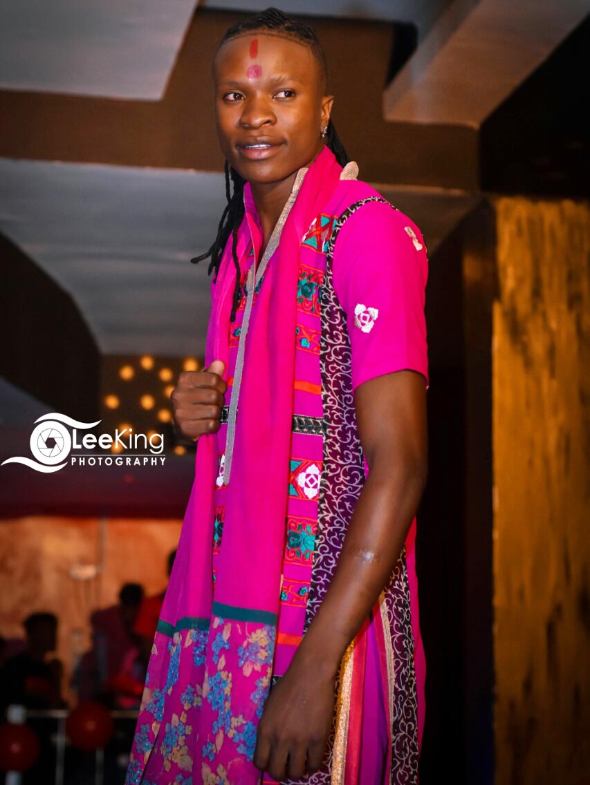 Mr and Miss Untamed Kenya 2018 first runners up Shaban Shamel displaying his cultural wear. 