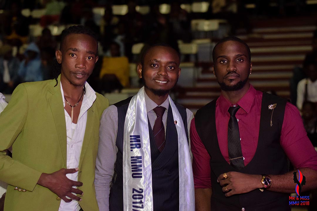 Mr and Miss 2018 Show Host Akuku Danger (left) with Mr MMU 2017 and Mr World Africa 2016 Kevin Awiti