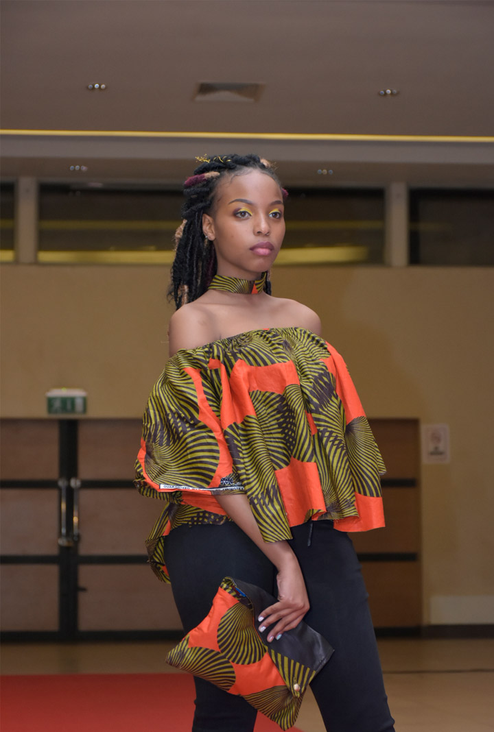 Professional Fashion model Ashley Koimburi on the runway during the third edition of the African Fashion at the TRM Convention 