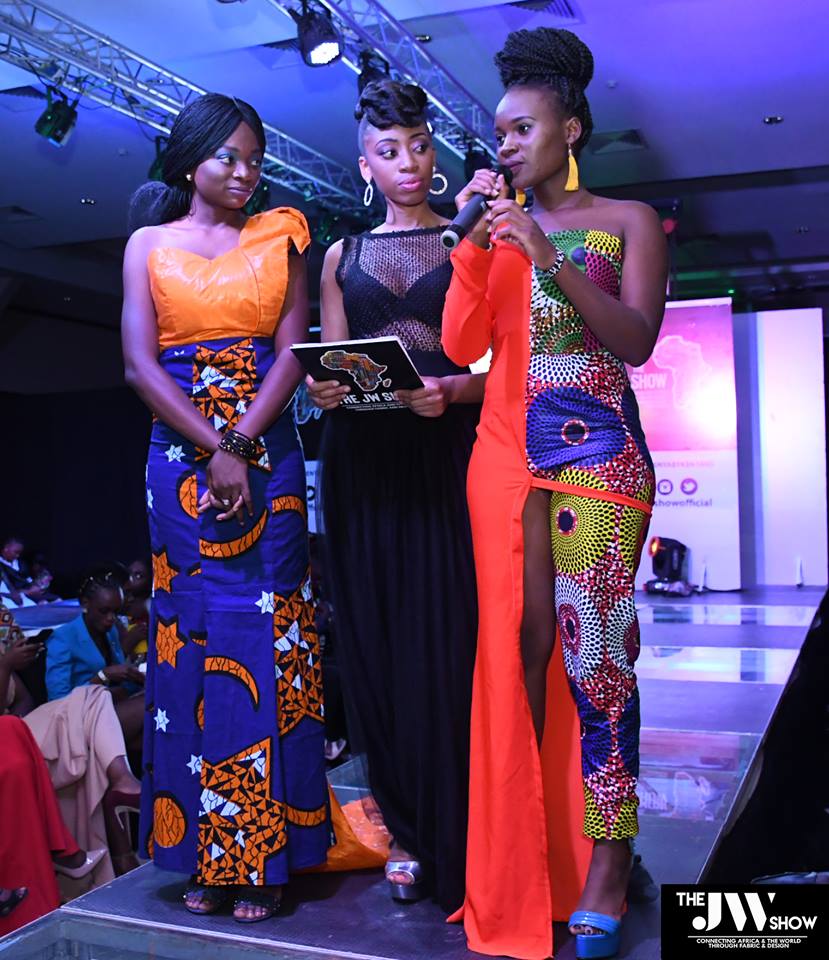 Winners of the JW Show 2018 Mkay Fashion House with the host Angela Wambui (center) at the event