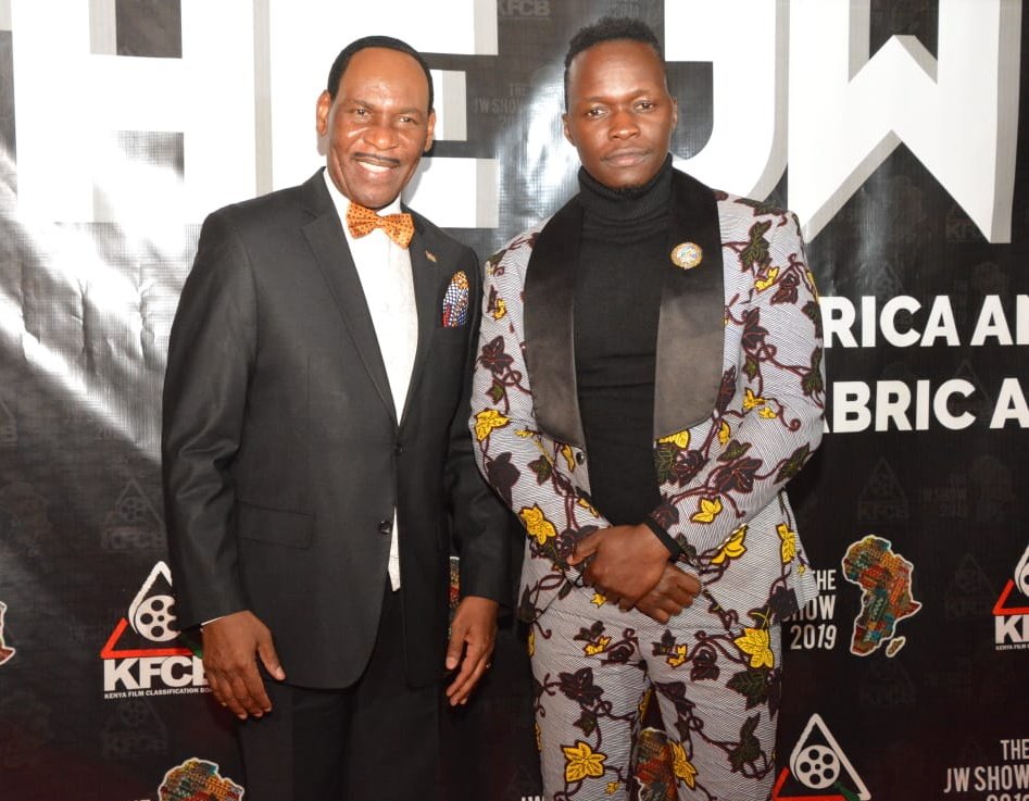 KFCB boss Dr Ezekiel Mutua poses with Jw Show Founder and CEO Mr. Jeffrey Wilson