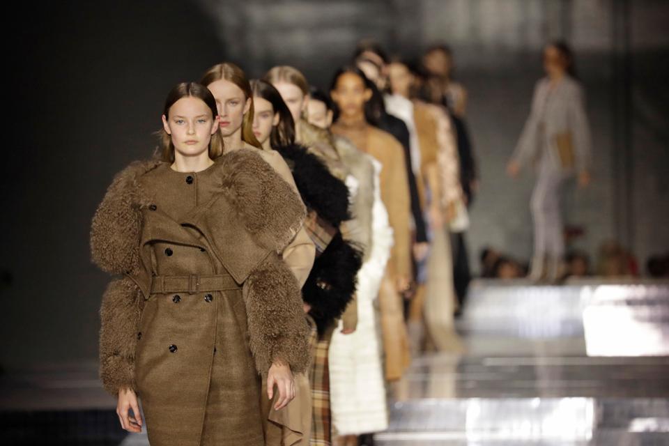 Models walk the runway during the finale at the Burberry show during the London Fashion Week in February 2020