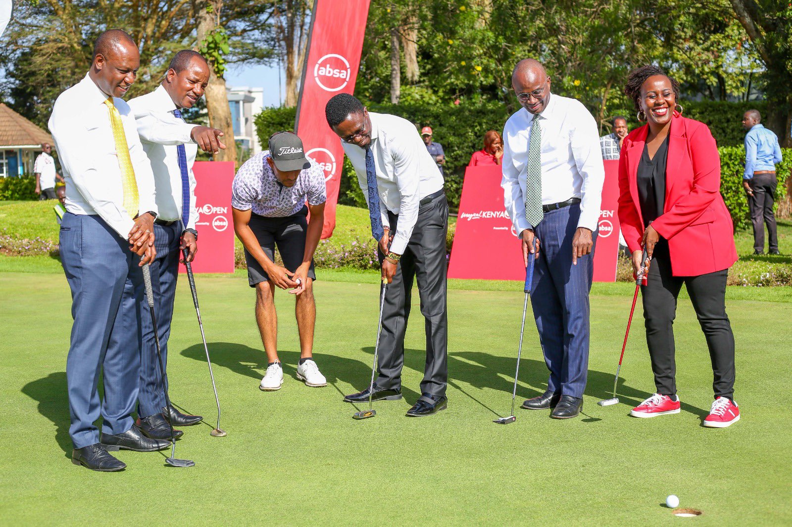 Sports Cabinet Secretary Ababu Namwamba, Jonathan Mueke and Absa Bank officials during the launch.